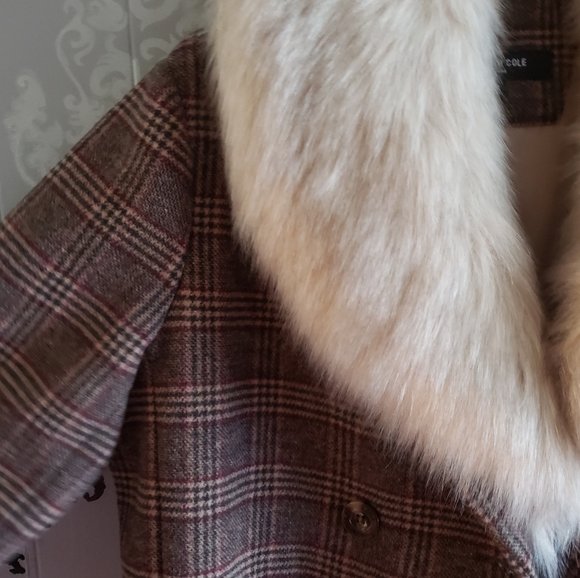 Kenneth Cole Double-Breasted Wool Plaid Long Coat. - Picture 10 of 11